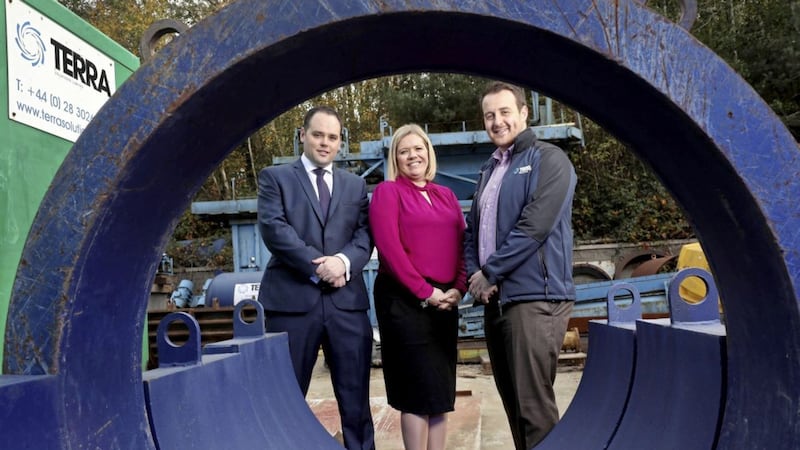 Declan Napier, relationship director at Lombard, Caroline McKeown, business manager (commercial banking NI) at Ulster Bank and Andrew Lambe, contracts manager at Terra Solutions 