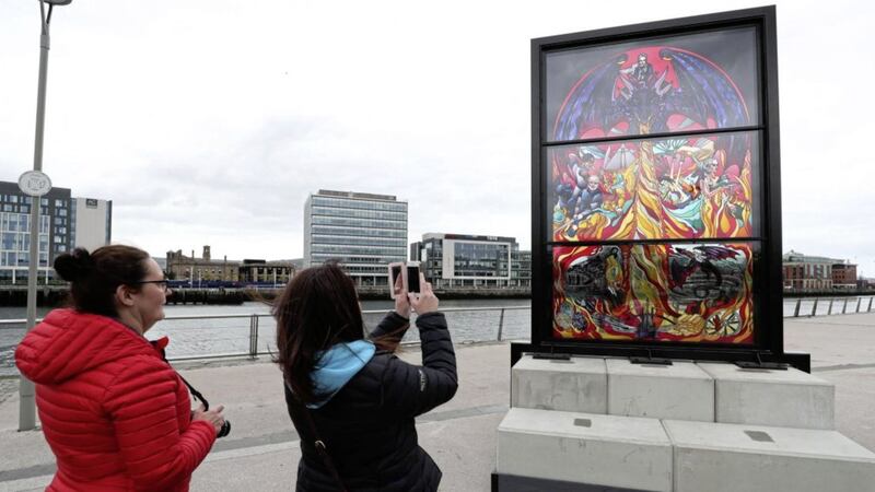 One for the album as onlookers get a first glimpse of the latest Glass of Thrones window at the SSE Arena. Picture by Kelvin Boyes, Press Eye 