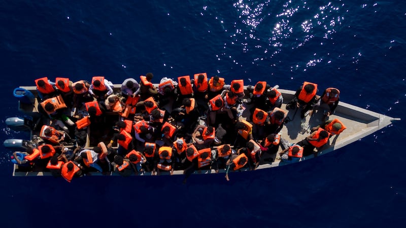 Migrants packed on a bot leave Libya (Joan Mateu Parra/AP)
