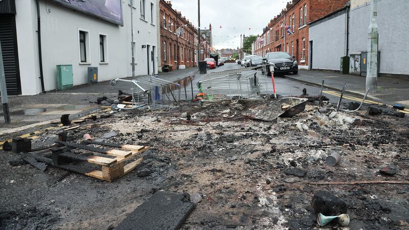 Bloomdale Street in east Belfast pictured after the Eleventh Night bonfire.