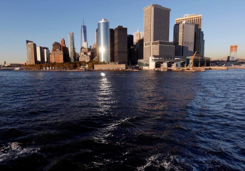 Water from New York Harbor surrounds the southern tip of New York's Manhattan borough (Seth Wenig/AP)