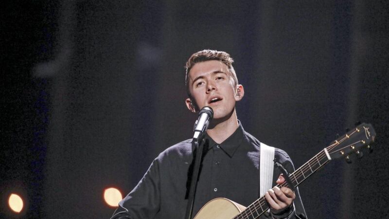 Ryan O&#39;Shaughnessy performing Ireland&#39;s Eurovision song &#39;Together&#39; at Lisbon&#39;s Altice Arena. Picture by Andres Putting 