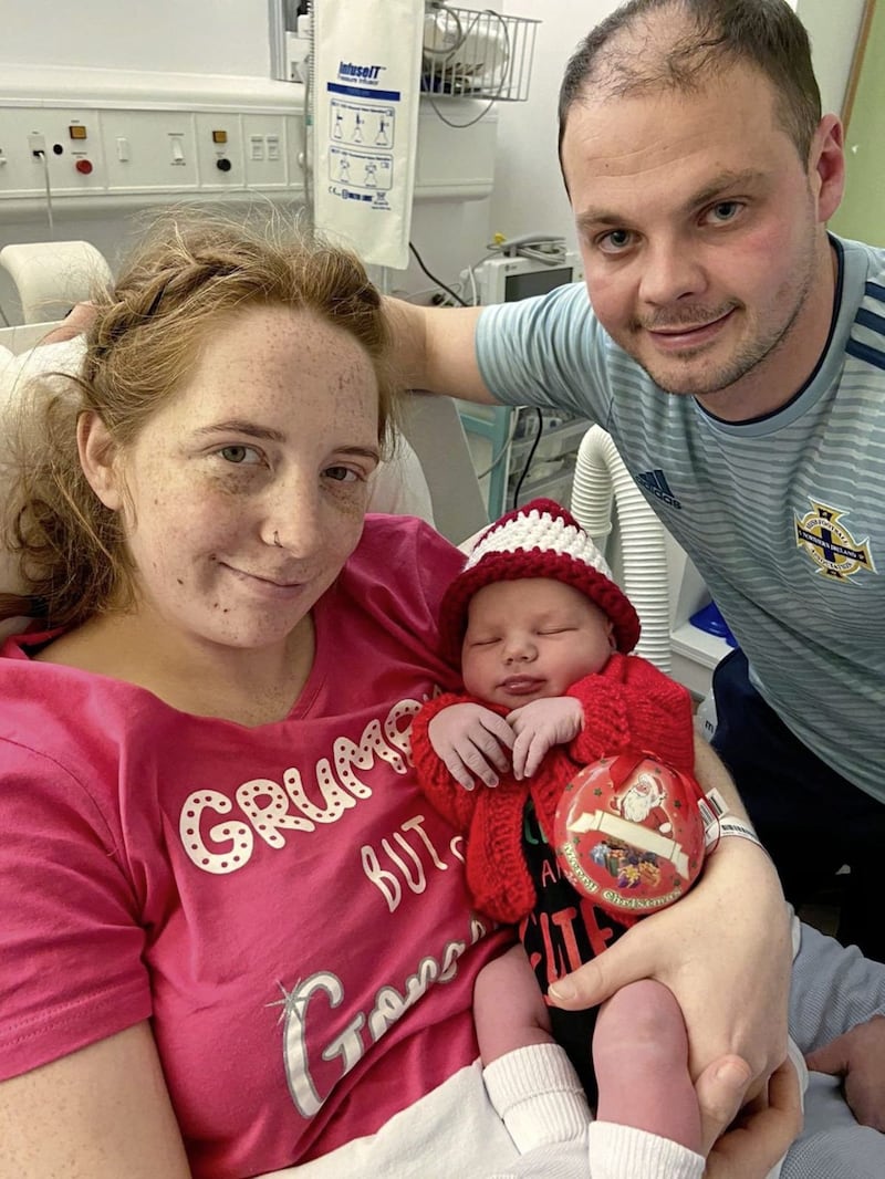 Jax David Thomas was the first Christmas Day baby to be born at Altnagelvin Hospital. Picture by WesternHSCTrust 