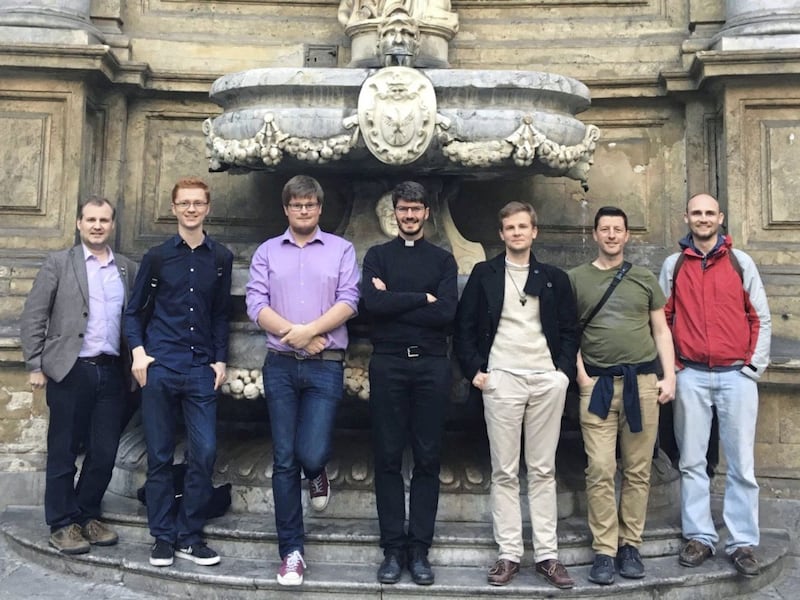 The Churches Together in Britain and Ireland delegation in Palermo. Pictured from left are Alan Meban, Ross Greer, Jake Convery, Sean Gilbert, Bartlomiej Bozek, Damian Jackson and Sam Donaldson. 