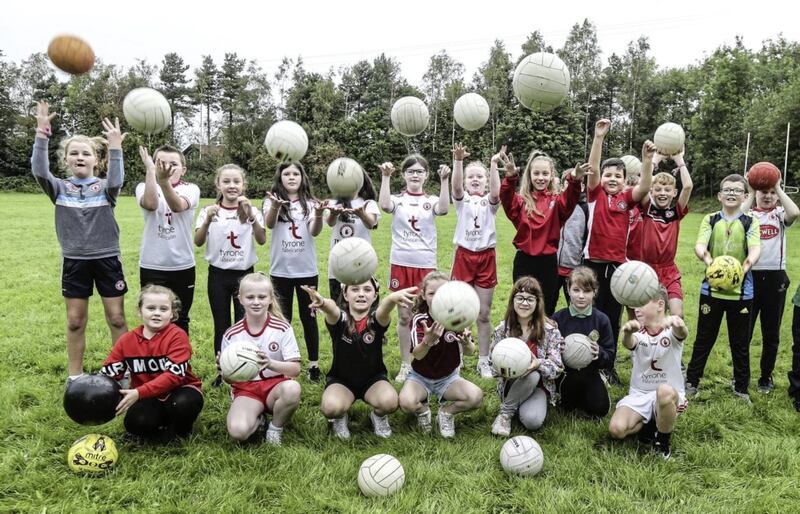 Getting in some last minute football practice at Primate Dixon PS, Coalisland ahead of Tyrone's All-Ireland final in Dublin. Picture by Hugh Russell