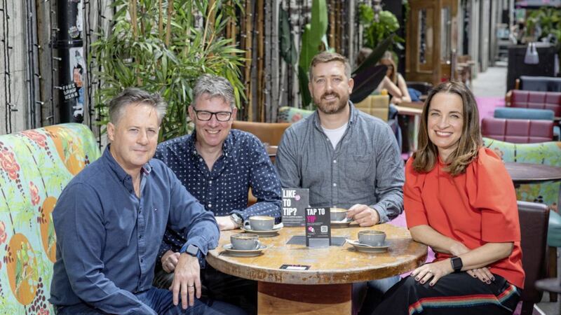 TOP TIPS: Strikepay chief executive and co-founder Oli Cavanagh (left) with (from left) his fellow co-founder Charles Dowd, Gratsi founder Jack Spargo and Strikepay&#39;s chief growth officer Edel Kinane. Picture: Naoise Culhane 