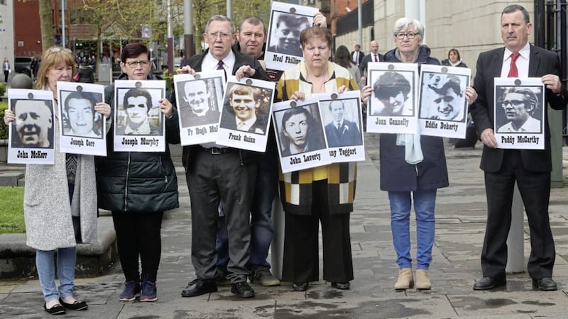 The families of the Ballymurphy Massacre victims outside court on Friday. Picture by Bill Smyth