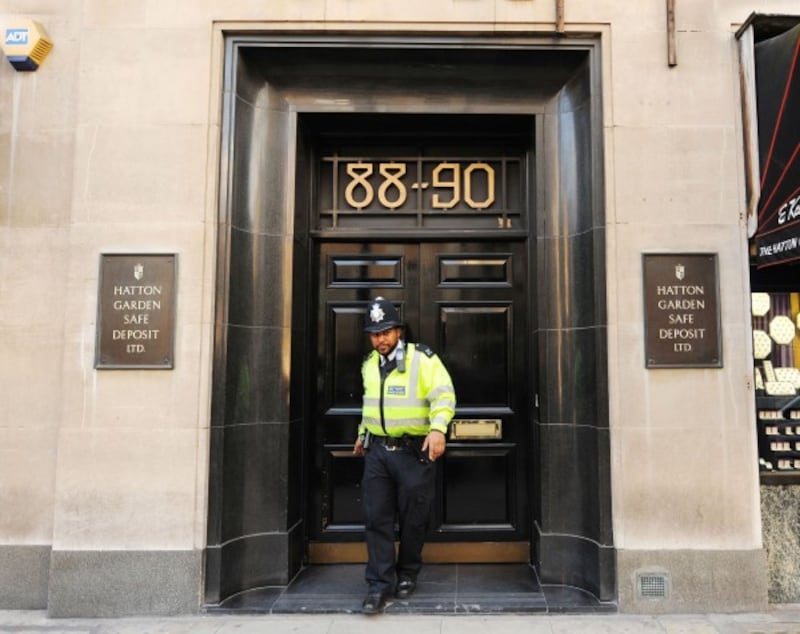 A general view of the scene at Hatton Garden Safe Deposit company, in London