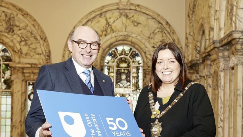 John D&#39;Arcy from the OU with Lord Mayor of Belfast, Deirdre Hargey 