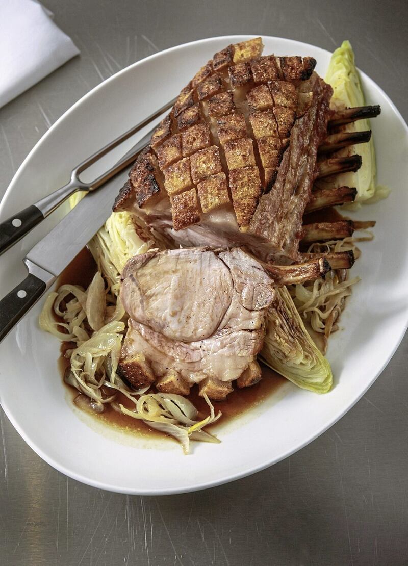 Loin of pork with caramelised onions and cabbage 