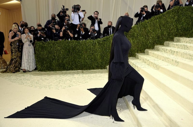 Kim Kardashian wore a couture dress with matching mask. Picture by Evan Agostini/Invision/AP