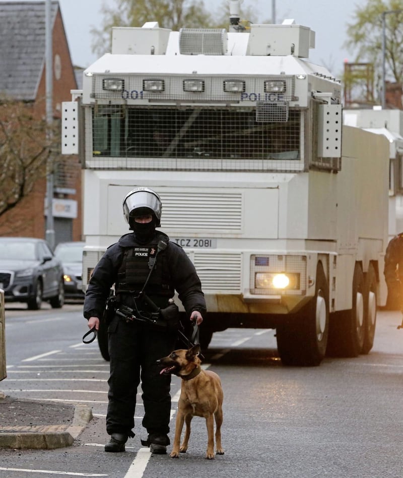 Water cannon was deployed on the Srringfield Road in west Belfast on April 9 2021. Picture by Mal McCann
