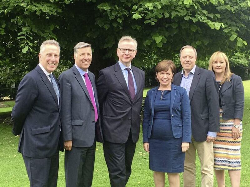 Tory environment minister Michael Gove (centre) met senior DUP figures at the weekend including Ian Paisley, Paul Girvan, Diane Dodds and Nigel Dodds 
