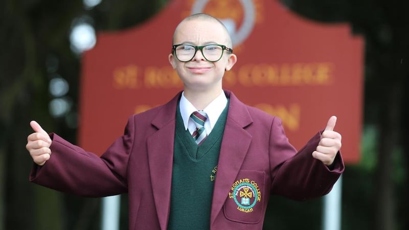 Jay Beatty (12) started St Ronan&#39;s College in Lurgan earlier this month. This week he donated his life savings to help pay for a gravestone for bullied Glasgow teenager Britney Mazzoncini. Picture by Hugh Russell 