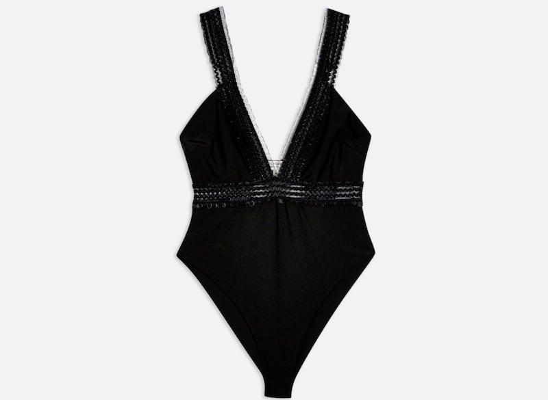 Mesh Frill Swimsuit in Black, &pound;16 (was &pound;32), available from Miss Selfridge