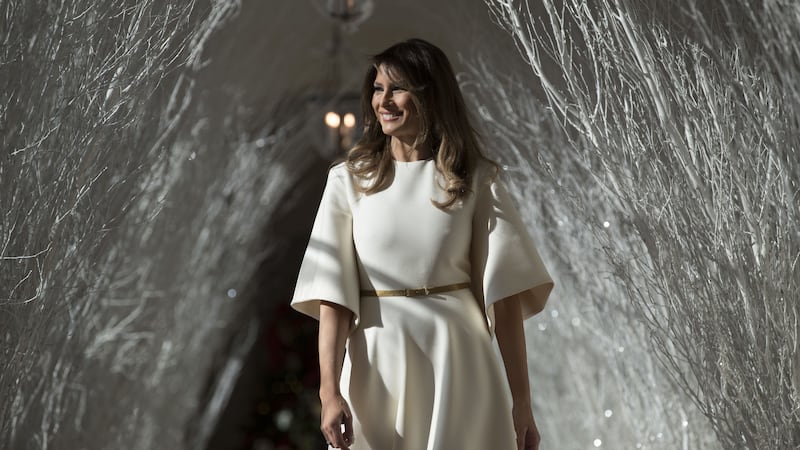 The First Lady triumphed with the traditional decorations but went a bit “Tim Burton” with a hallway lined with dead sticks.