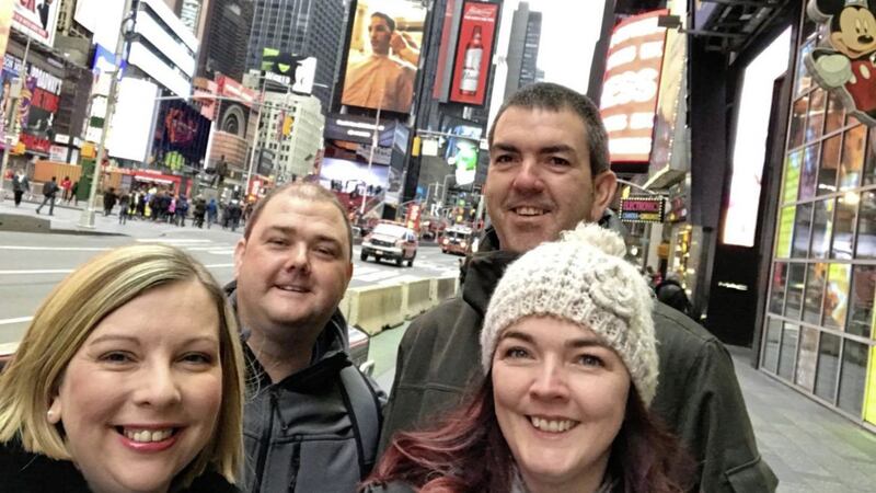 Taking a bite out of the Big Apple - Marie Louise pictured with her husband, Darren, sister-in-law, Tracy and her husband, Neil 