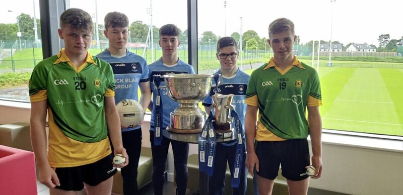 Pupils from St Mary&#39;s CBGS, Belfast and St Michael&#39;s, Enniskillen at the launch of the 2019/20 Danske Bank Ulster Schools GAA competitions. 