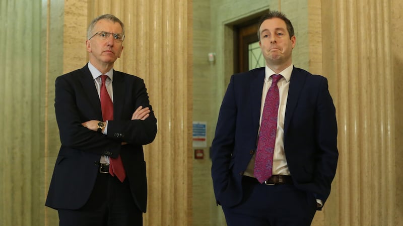 Sinn Fein's Mairtin O Muilleoir, left, and the DUP's Paul Givan. Picture by Niall Carson, Press Association&nbsp;