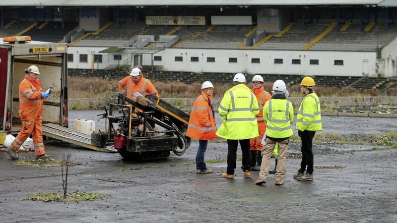 Contractors at the Casement Park site in Andersonstown, west Belfast. Picture by Mal McCann. 