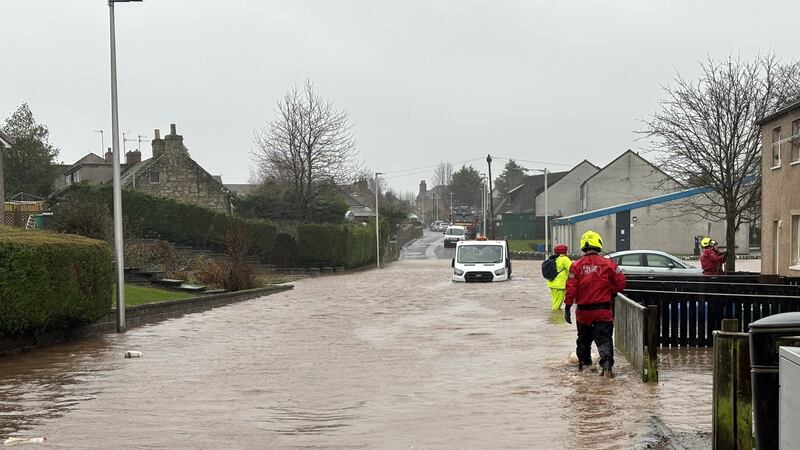 A flooded road in Cupar, Fife, Scotland