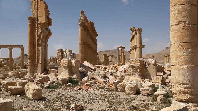 Damage at the ancient ruins of Palmyra, central Syria PICTURE: SANA via AP 