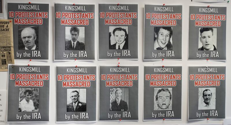 Posters of the ten protestant workmen killed in the Kingsmill massacre in 1976