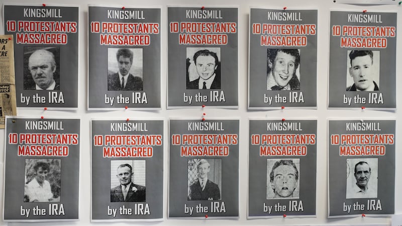Posters of the ten protestant workmen killed in the Kingsmill massacre in 1976