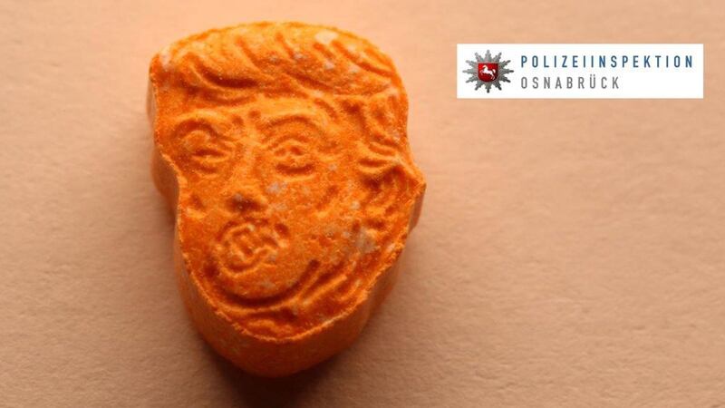 Officers said about 5,000 of the orange, Trump-shaped ecstasy tablets were found.