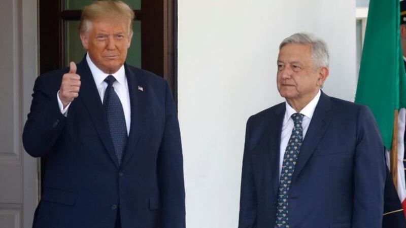 &nbsp;President Donald Trump greets Mexican President Andres Manuel Lopez Obrador at the White House in Washington on July 8 2020. Picture by&nbsp;Patrick Semansky, AP