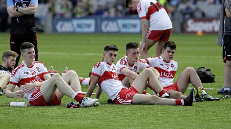 Sunday was a tough day at the office for the Derry minors as they were humbl;ed by Kerry, but boss Damian McErlain has backed them to come again. Picture by Philip Walsh 