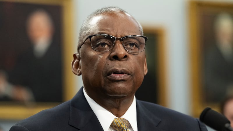 US defence secretary Lloyd Austin speaks during a press briefing at the Pentagon in Washington (Kevin Wolf/AP)