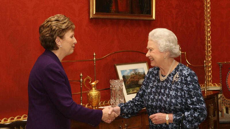 Doing her bit for British-Irish relations, then president of Ireland Mary McAleese meeting Queen Elizabeth at Hillsborough Castle in Belfast in 2005 