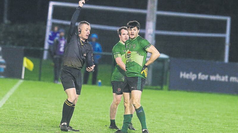 Queen's Marty Clarke got a&nbsp;black card against Antrim in their game on Wednesday night and you can watch exclusive video highlights <a href="http://www.irishnews.com/sport/gaafootball/2016/01/06/news/liveblog-mckenna-cup-antrim-v-queen-s-374256/" title="http://www.irishnews.com/sport/gaafootball/2016/01/06/news/liveblog-mckenna-cup-antrim-v-queen-s-374256/">here</a>