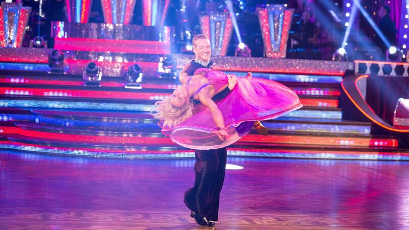 Natalie Lowe and Greg Rutherford during the results show for BBC One's Strictly Come Dancing. Picture by Guy Levy, BBC/Press Association&nbsp;