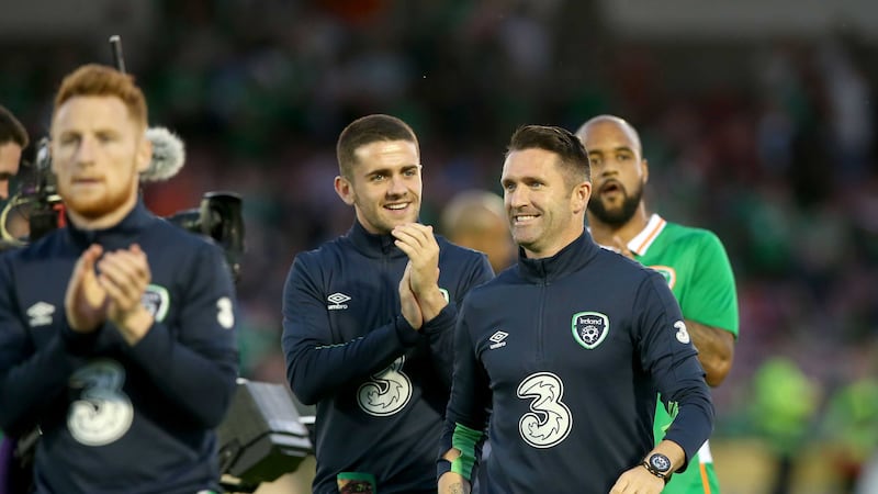 Republic of Ireland's Robbie Keane with team-mate Robbie Brady after Tuesday's international friendly defeat to Belarus at Turner's Cross in Cork<br />Picture by PA&nbsp;