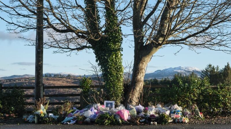 Tributes laid in Creeslough to the 10 victims of last year's explosion.