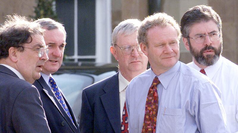 1998: The Good Friday Agreement is signed with Martin McGuinness as Sinn F&eacute;in's chief negotiator&nbsp;