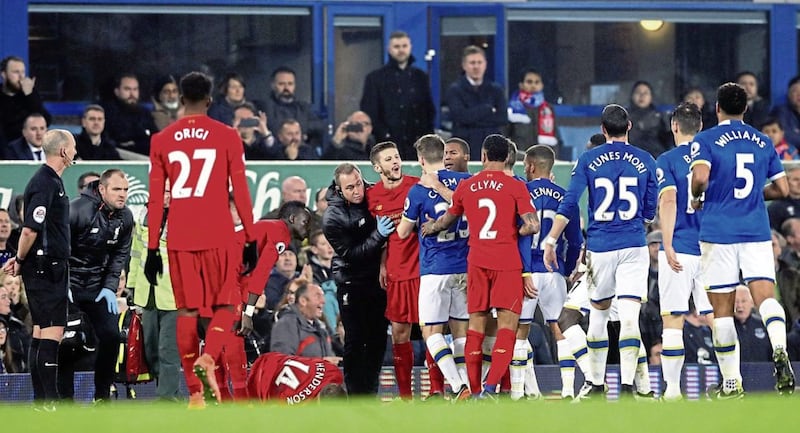 Liverpool and Everton players were at loggerheads in the aftermath of Barkley's challenge&nbsp;<br />Picture by PA