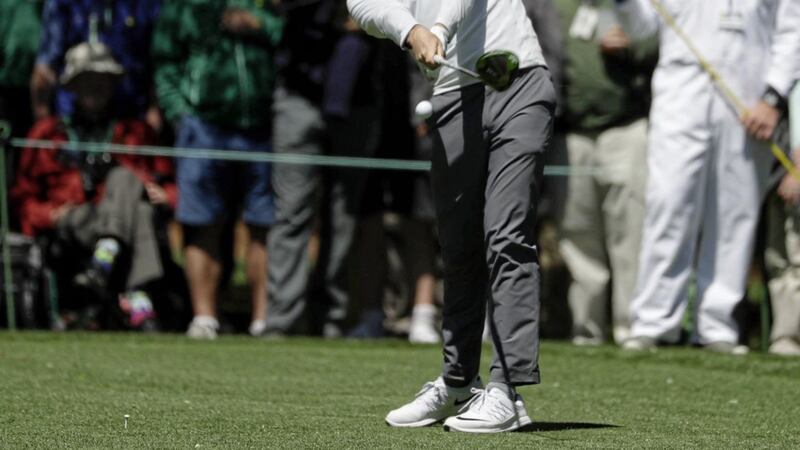 Rory McIlroy of Northern Ireland, hits a shot on the seventh hole during the second round of the Masters golf tournament Friday, April 7, 2017, in Augusta, Ga. (AP Photo/Matt Slocum). 