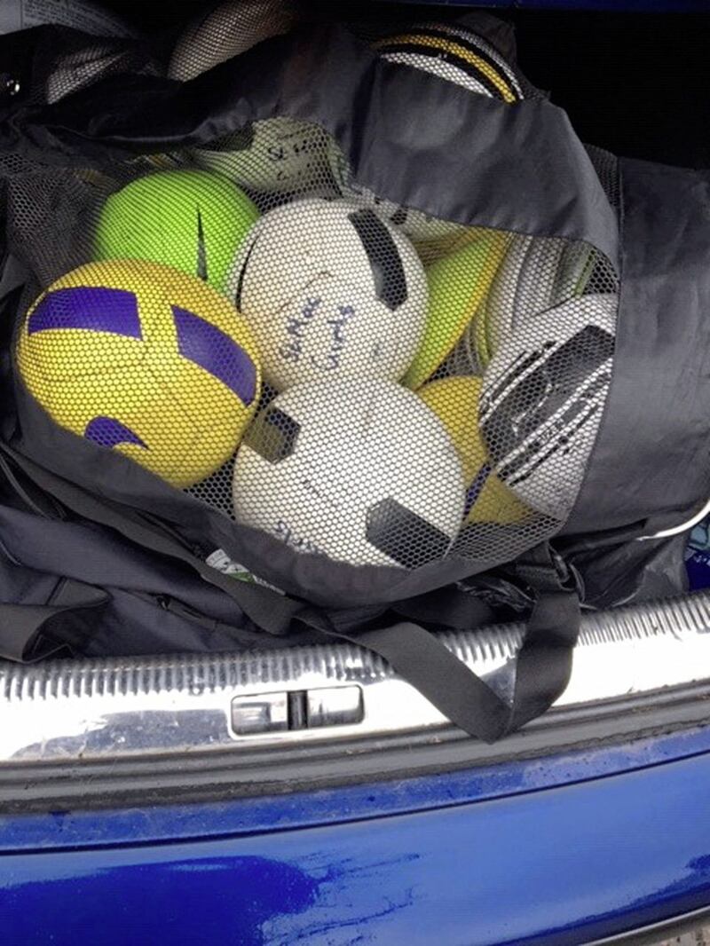 The bag of footballs hoping to be liberated soon 