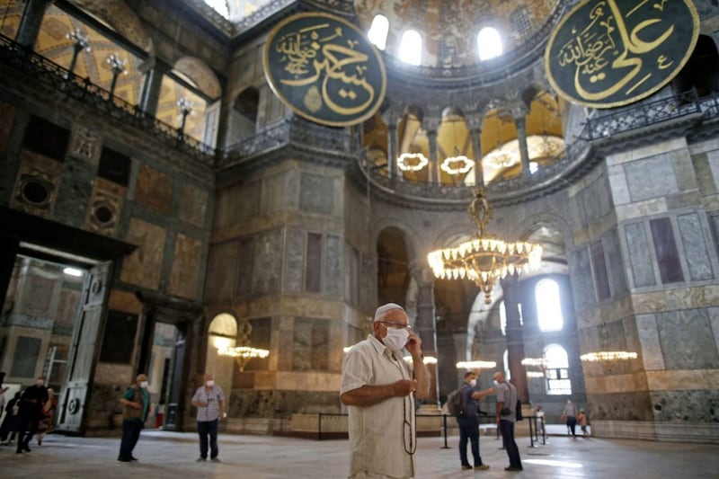 Tourists visit the Byzantine-era Hagia Sophia, an Unesco World Heritage site and one of Istanbul&#39;s main tourist attractions. Picture by AP Photo/Emrah Gurel 