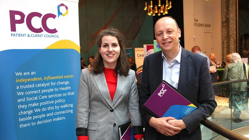 Patient and Client Council chief executive Meadhbha Monaghan with Department of Health permanent secretary Peter May at the launch of the ‘Positive Passporting’ initiative.