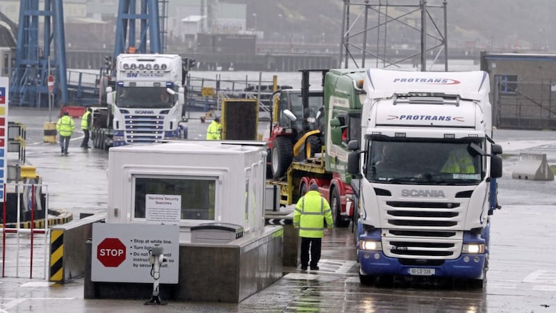 Trucks leaving Larne Port. Unionists have lobbed for the scrapping of the Northern Ireland Protocol which keeps the north within the EU&#39;s customs union for goods. Picture by Brian Lawless, Press Association 