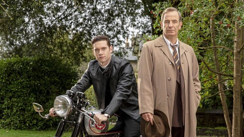 Tom Brittney as Rev Will Davenport and Robson Green as Geordie Keating in Grantchester 