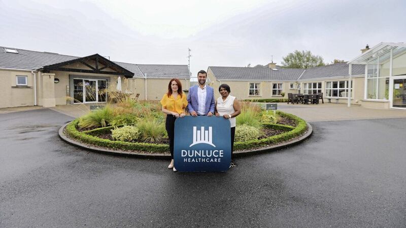 L-R: Annette Martin, regional manager; Ryan Smith, chief executive; and Beena Joseph, home manager at Dunluce Healthcare&#39;s new facility in Lisnaskea. 