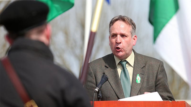 &nbsp; Des Dalton speaking at an Easter Rising commemoration in Lurgan. Picture by Mal McCann