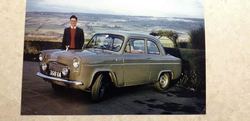 <span style="font-family: Arial, Verdana, sans-serif; ">Adrian Boyd with his first car, a Ford Anglia bought for &pound;400 shortly after passing his driving test</span>