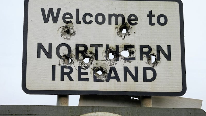 A &#39;Welcome to Northern Ireland&#39; sign covered in bullet holes on the border crossing between Ballyconnell, Co Cavan and Derrylin, Co Fermanagh. Picture by Mal McCann 