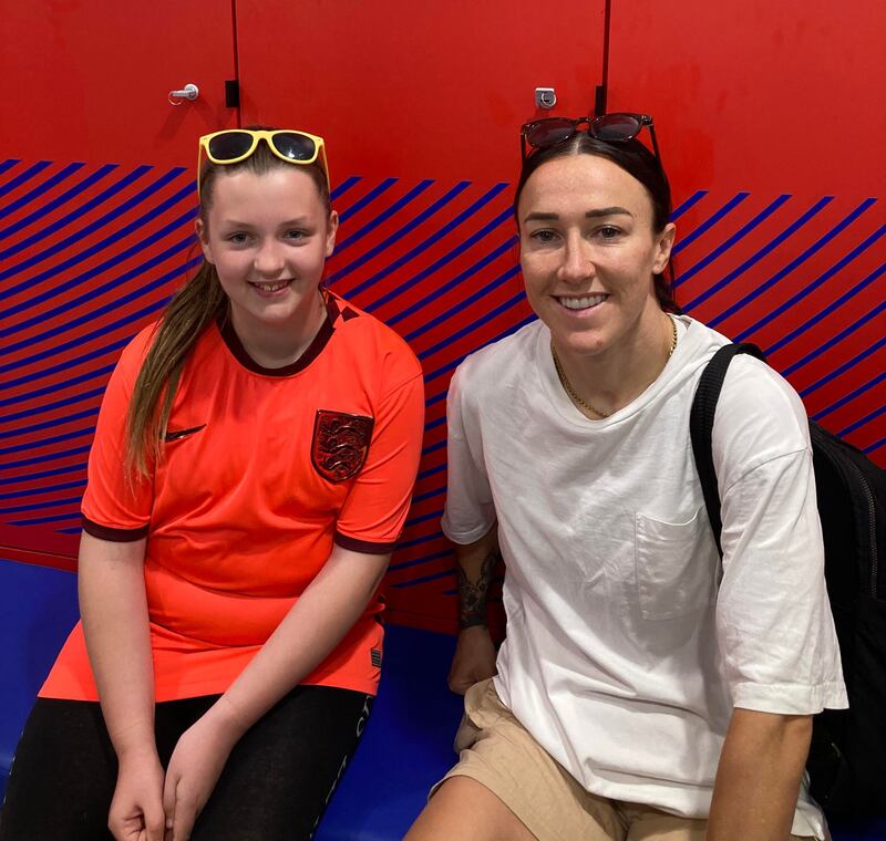 Leah Walton with England player Lucy Bronze
